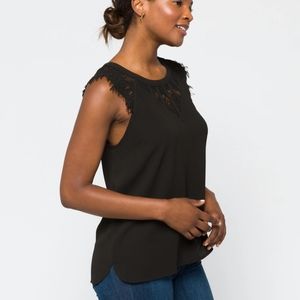 41 Hawthorn Black Jarred Lace Cap-Sleeve Blouse, Size L